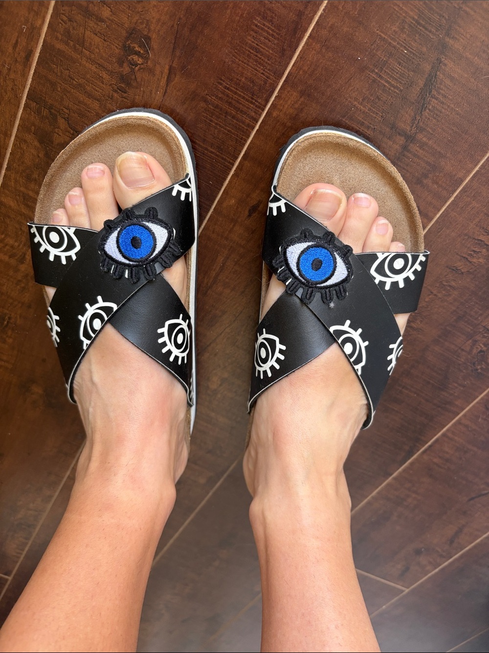 Papillons by Birkenstock Black Eye-Print Slip-On Sandals